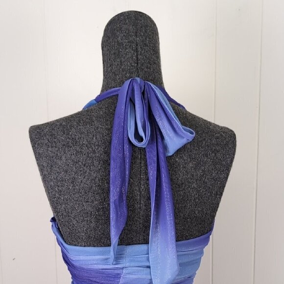 Le Chateau Blue and Purple Ruched Taylor Swift inspired Halter Dress - Picture 3 of 12